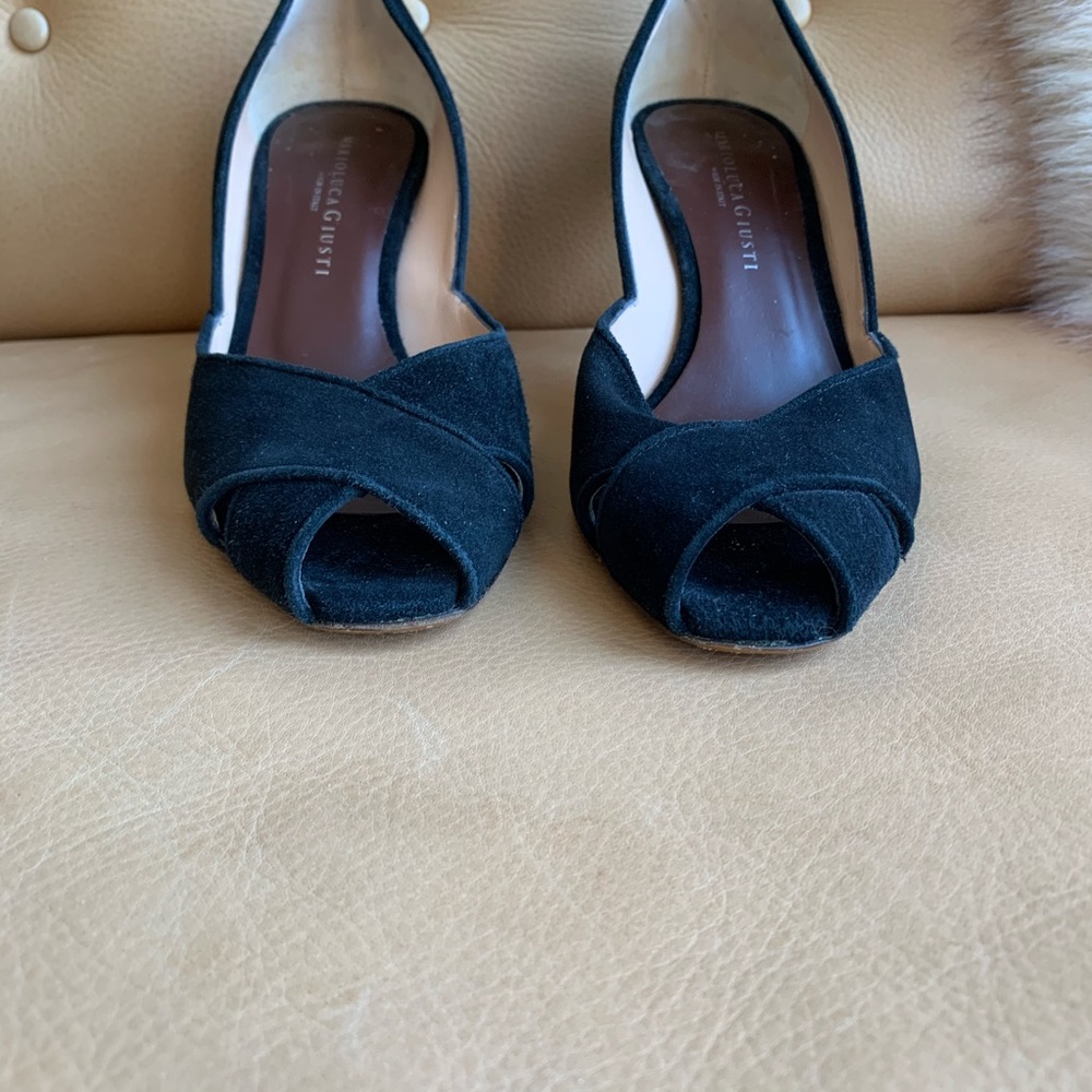 Marioluca Giusti Black Suede Open Toe Shoes 39.5 View 3